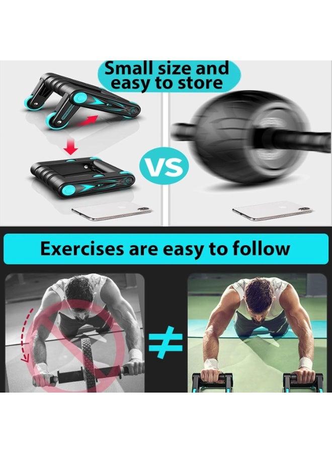 SYOSI Ab Roller Wheel, Ab Workout Equipment with Knee Mat, 8-Wheel Abdominal Roller Trainer for Core Strength, Foldable 2-in-1 Push Up Handles for Men and Women, Home Gym Fitness Training - Image 4